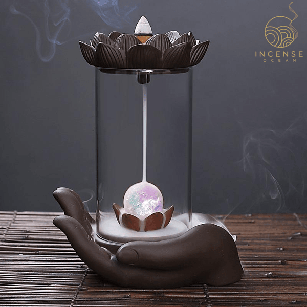 Reverse flow ceramic incense burner - seashells and fish - متجر غصن الصنوبر